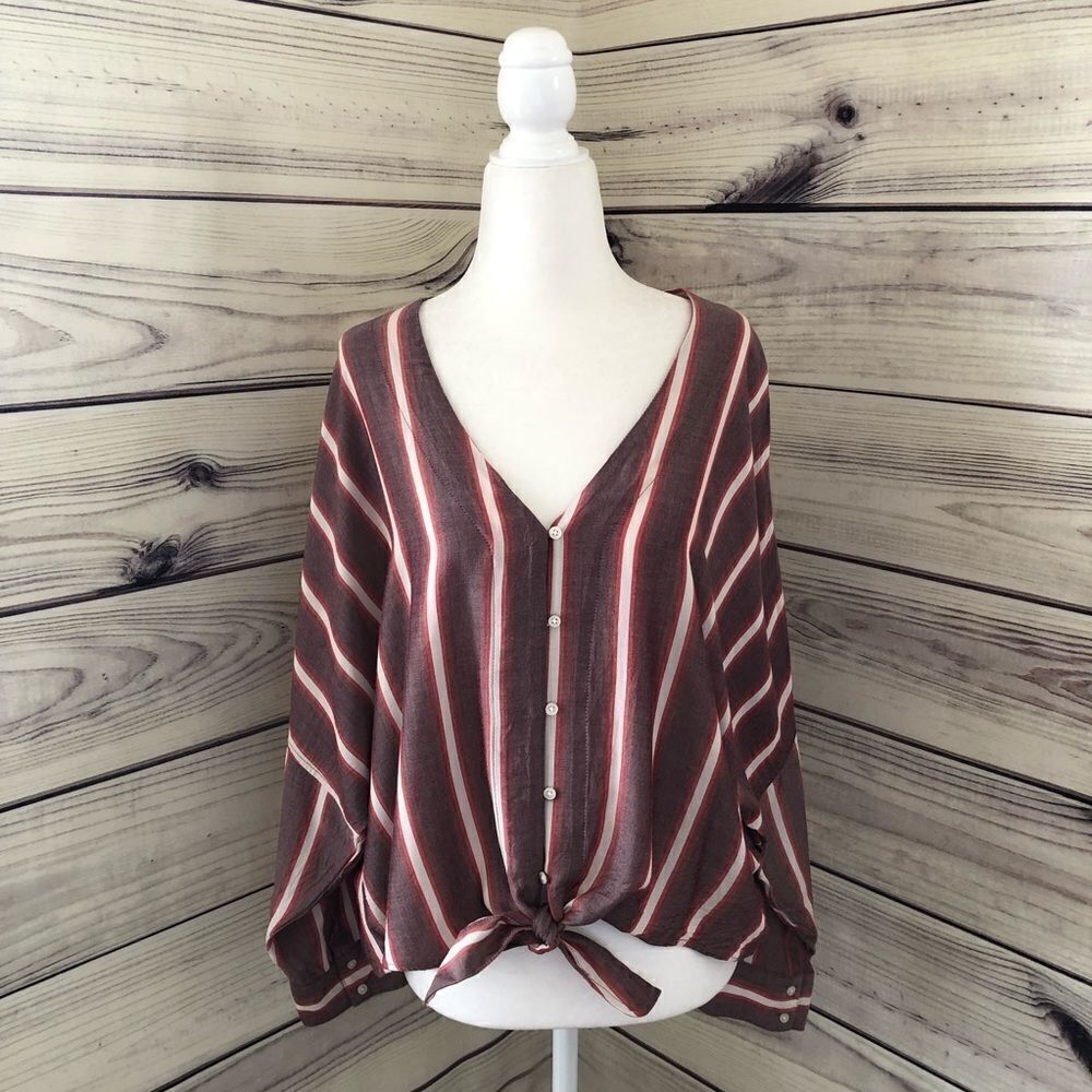 Express Purple Striped Button Down Tie Front Dolman Sleeve Top Medium